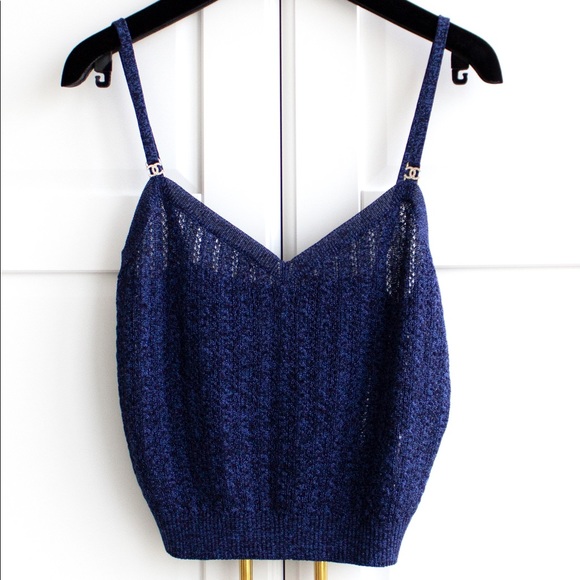 CHANEL Tops - Chanel Spring 2021 Pre-Collection Navy Blue Crystal CC Logo 21P 21S Crop Top